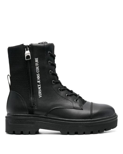 Versace Jeans Couture Black Lace-Up Leather Boots for men