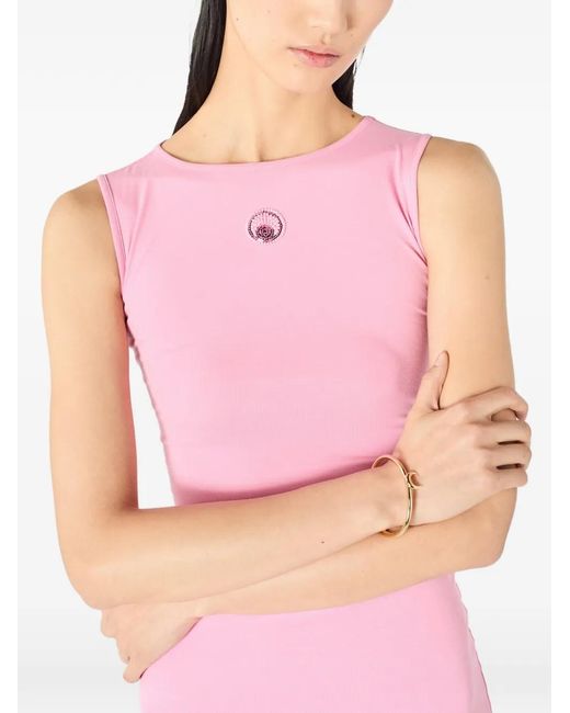 MARINE SERRE Pink Pearl Logo Asymmetrical Midi Dress
