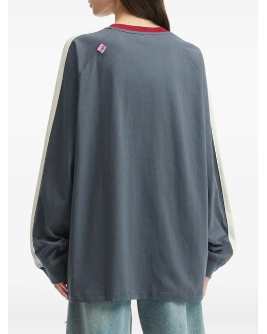 Mini Cream Blue Raglan-Sleeve Logo-Print Top