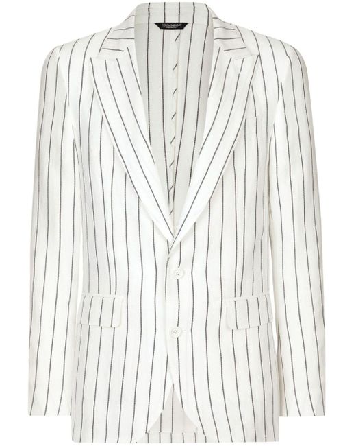 Dolce & Gabbana White Striped Linen Blazer for men