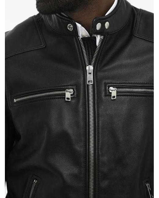 DIESEL Black Leather Jacket for men