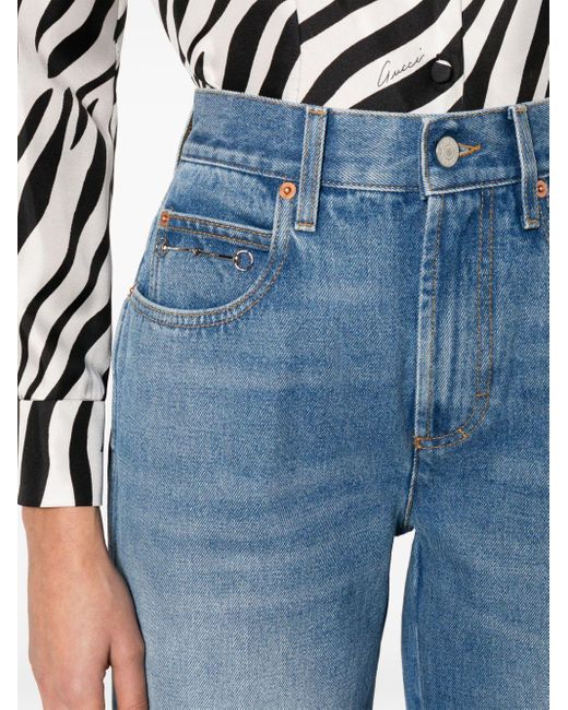 Gucci Low Waist Jeans Met Wijde Pijpen in het Blue