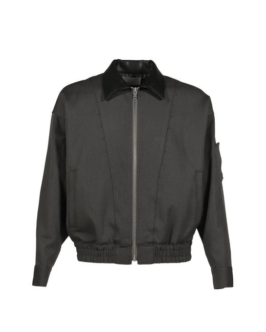 CEDARWOOD Gray Studded Wool Bomber Jacket for men