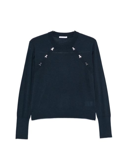 Patrizia Pepe Blue Fly-Embellished Wool Knit