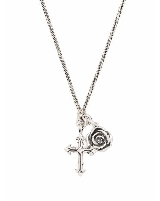 Emanuele Bicocchi Metallic Rose And Cross Pendant Necklace