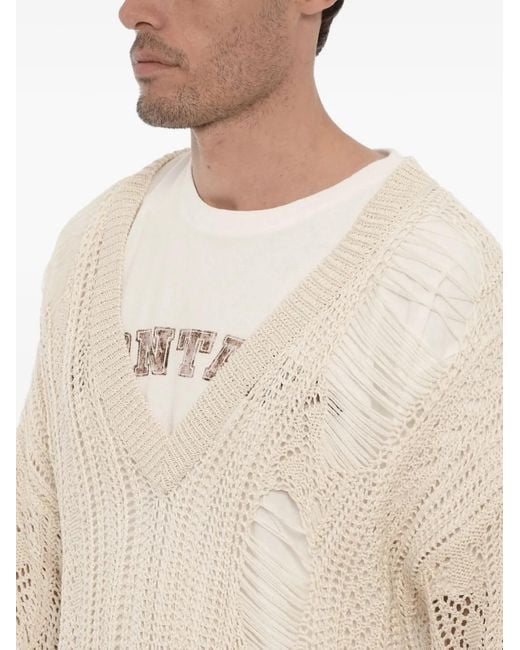 Ramael Natural Pull En Maille Ajourée À Effet Usé for men