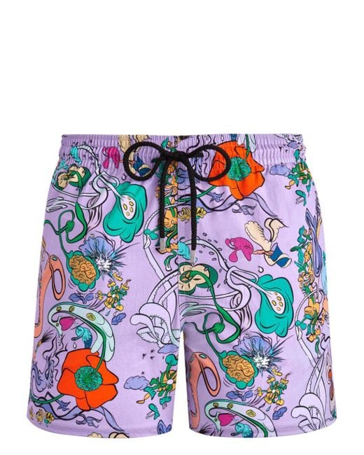 Vilebrequin Blue Floral-print Drawstring Swim Shorts for men