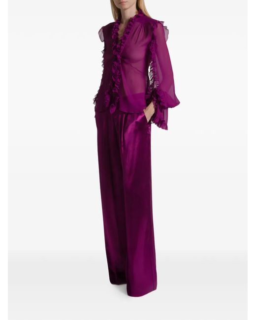 Alberta Ferretti Purple Ruffled Silk Blouse