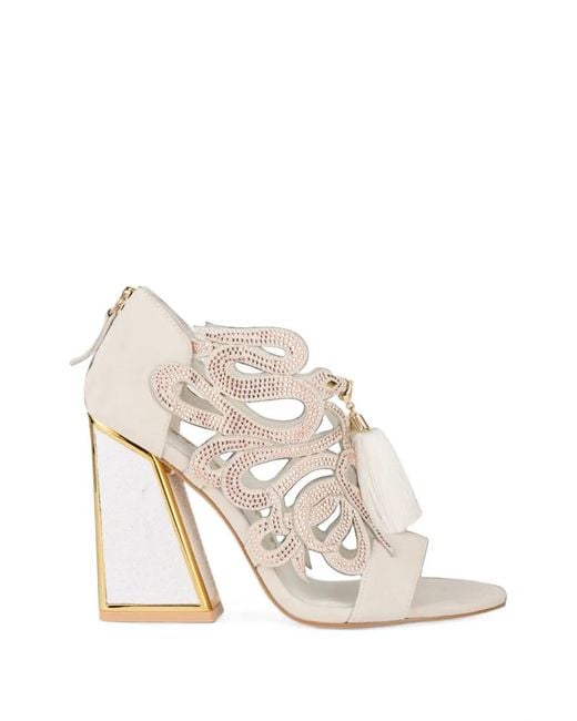 Kat Maconie White Aya Saba Crystal-Embellished Tassel-Detail Sandals