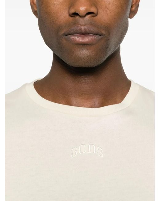 Gcds White Logo-Embroidered Cotton T-Shirt for men