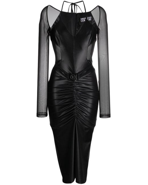 Vestido midi V-Emblem con aberturas Versace de color Black