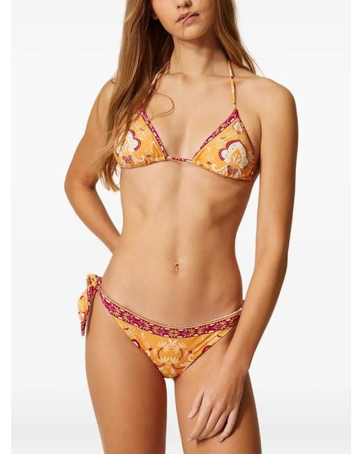 Twinset Pink Bikini Thong With Scarf Print