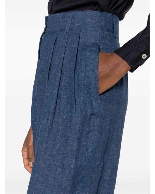Emporio Armani Blue Wide-leg Linen Blend Trousers