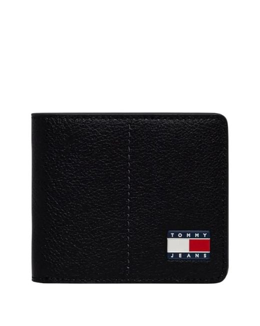 Tommy Hilfiger Black Logo-Patch Leather Wallet for men