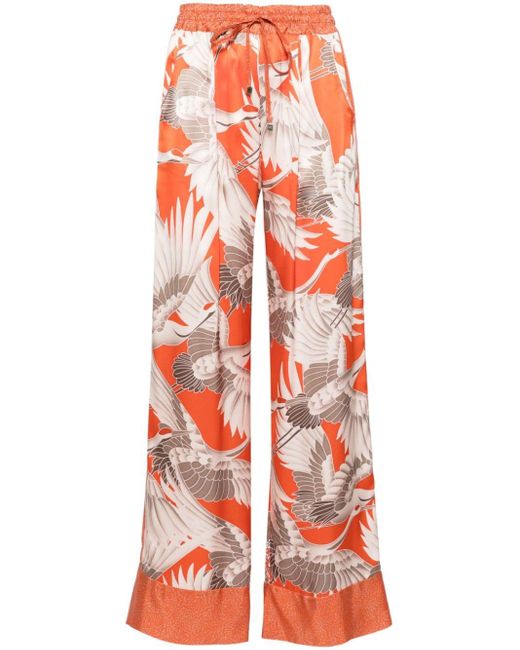 Kiton Red Graphic-Print Silk Trousers