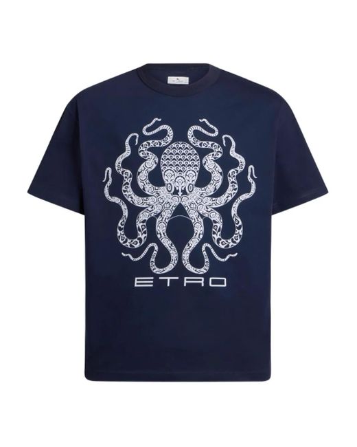 Etro Blue Printed T-Shirt for men