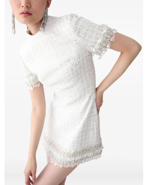 Carolina Herrera White Tweed Beaded Mini Dress