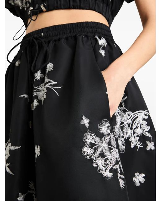 Cinq À Sept Black Sirani Floral-Print Drawstring Skirt