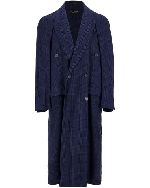Balenciaga Blue Fluid Double-Breasted Coat for men