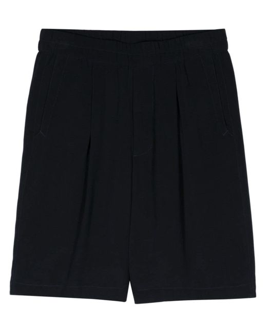 Giorgio Armani Black Pleat-detail Wide-leg Shorts for men