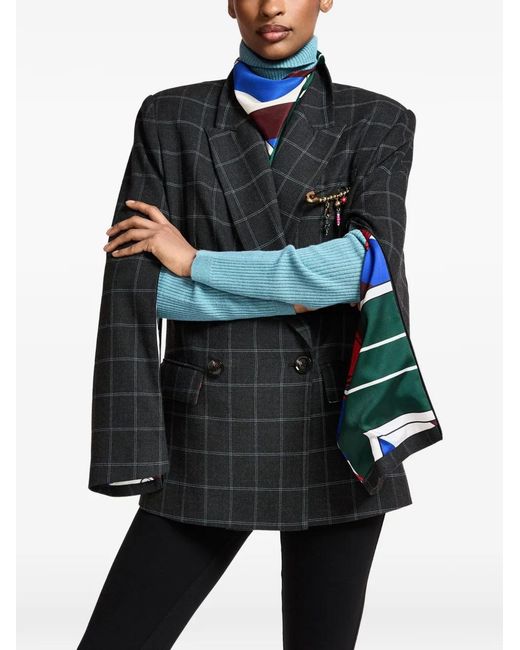 Essentiel Antwerp Black Kendra Checked Double-Breasted Blazer