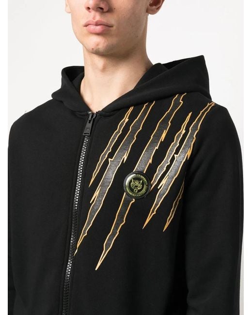 Philipp Plein Black Scratch-Print Zipped Hoodie for men