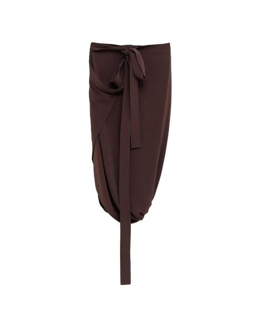 Lemaire Brown Tie-Detail Draped Midi Skirt