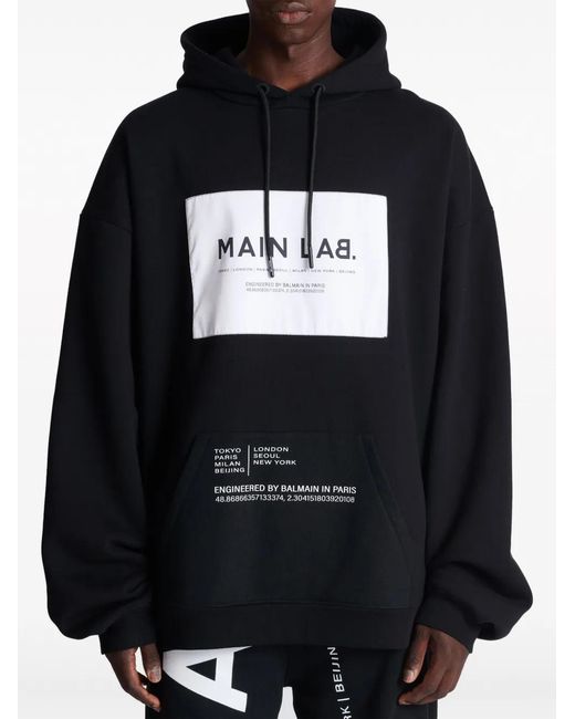 Balmain Black Jersey & Nylon Hoodie for men