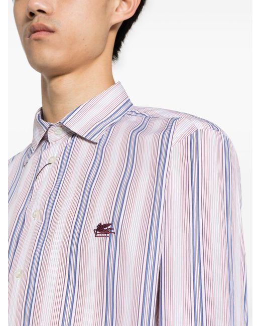 Etro Blue Pegaso Striped Cotton Shirt for men