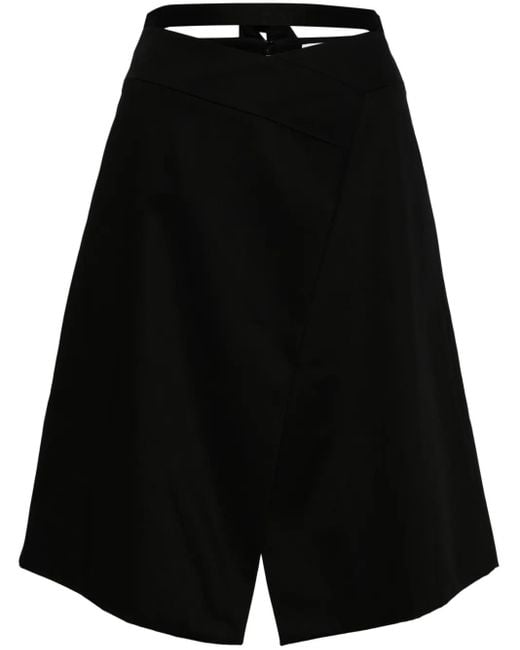 Patou Black Wraparound Gabardine Midi Skirt