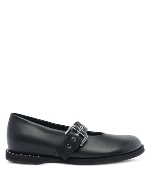 Premiata Black Buckle-Detail Round-Toe Ballet Flats