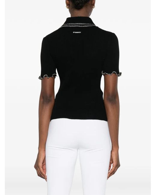 Pinko Black Keyhole-Collared Polo Shirt