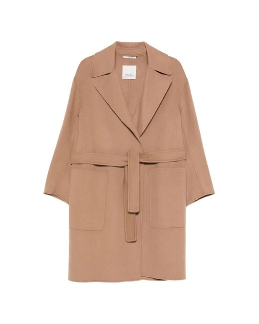Max Mara Natural Velo Belted Notch-Lapel Coat
