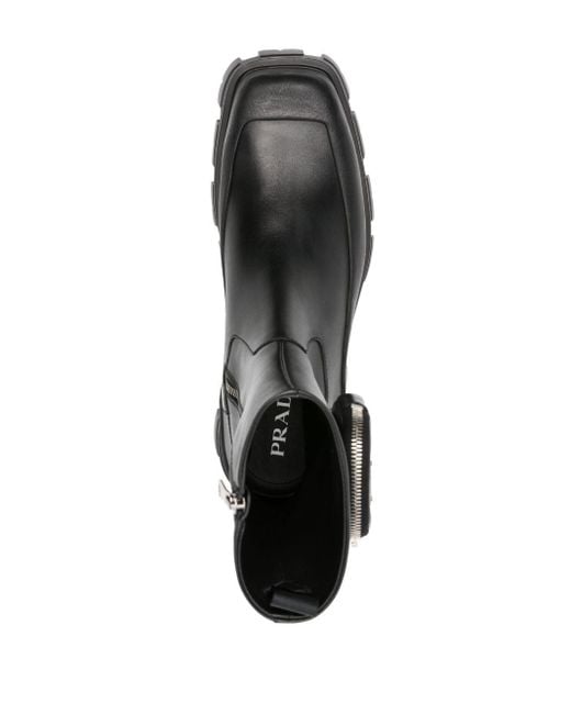 Prada Cobblestone Pouch-detail Leather Boots in het Black voor heren