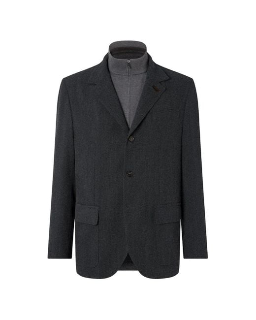 Corneliani Black Layered Single-Breasted Blazer for men