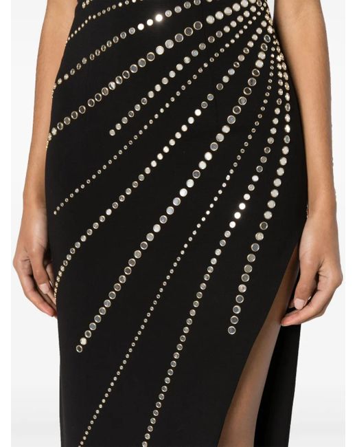 Nissa Black Mirrored-Studs Asymmetric Maxi Dress