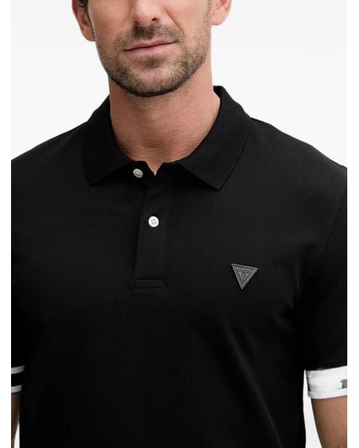 Guess Black Logo-Patch Cotton Polo Shirt for men