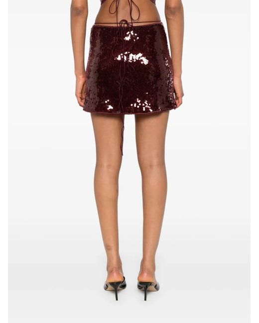 Oseree Red Sequin-Embellished Wrap Skirt