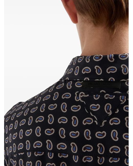 Prada Black Printed Twill Silk Shirt