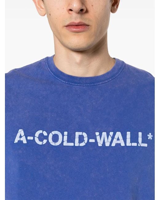 A_COLD_WALL* Blue Overdye Logo Cotton T-Shirt for men