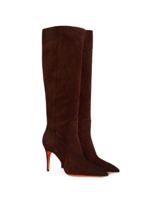 Santoni Brown Pointed-Toe Suede Boots