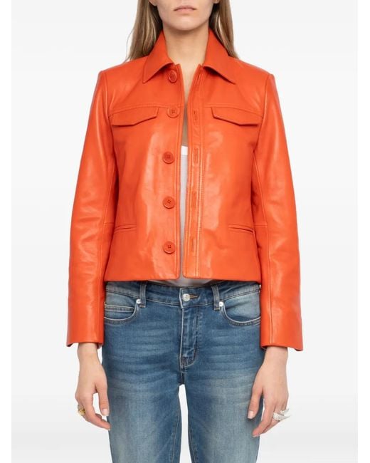 Zadig & Voltaire Orange Liam Leather Jacket