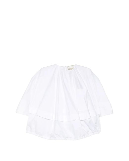 Litkovskaya White Balloon Hem-String Poplin Blouse