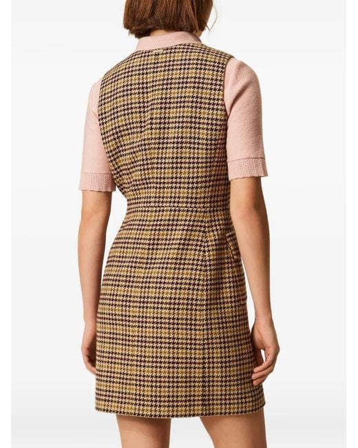 Twinset Brown Short Houndstooth Shirt Dress