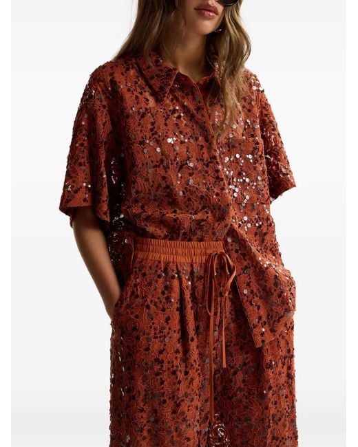 Essentiel Antwerp Red Sequin-Embellished Short-Sleeved Shirt