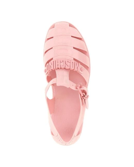 Moschino Pink Logo Appliqué Sandals