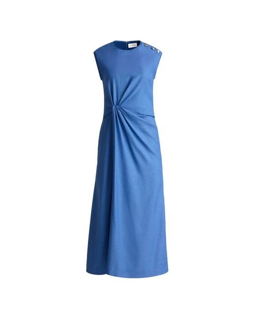 St. John Blue Button Knot Midi Dress