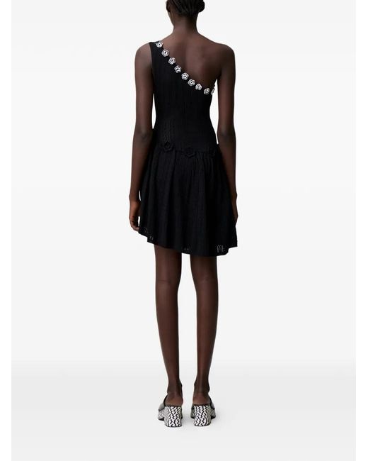 Robe Courte En Maille À Une Bretelle Et Appliqués Fleurs Claudie Pierlot en coloris Black