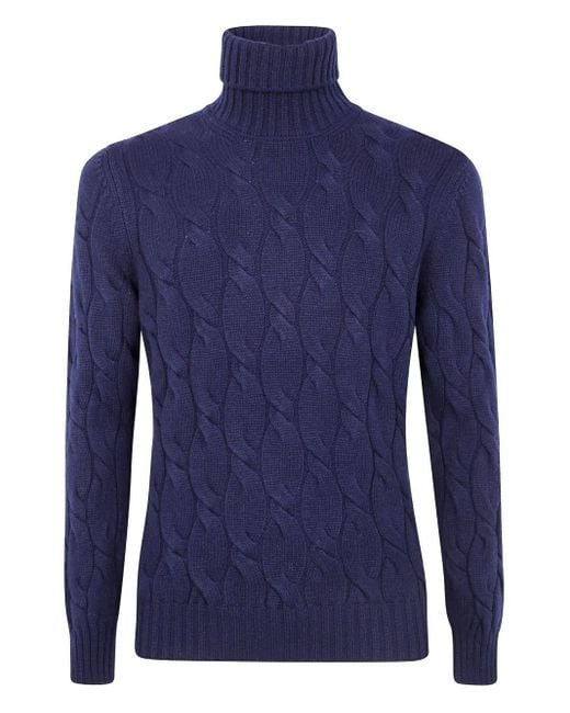Barba Napoli Rollkragenpullover mit Zopfmuster in Blue für Herren