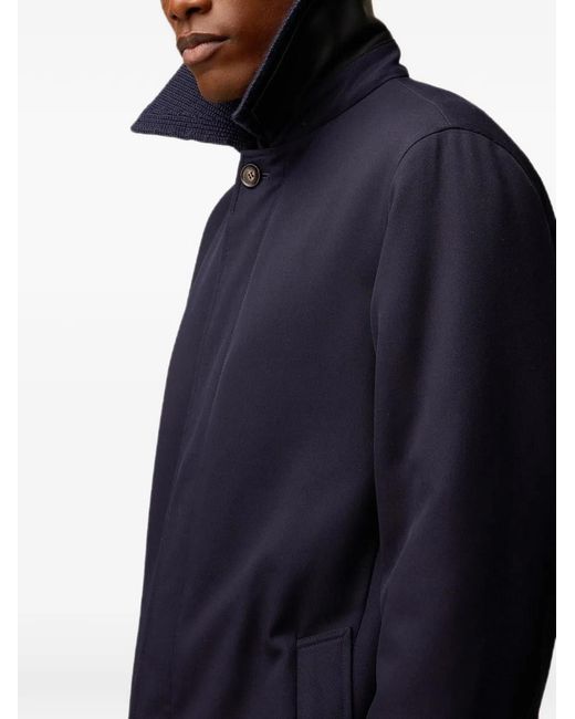 RETORI Blue Detachable-Collar Wool-Gabardine Coat for men